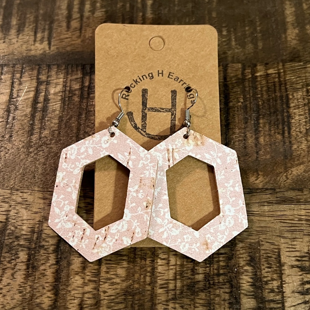New pink flower cork earrings